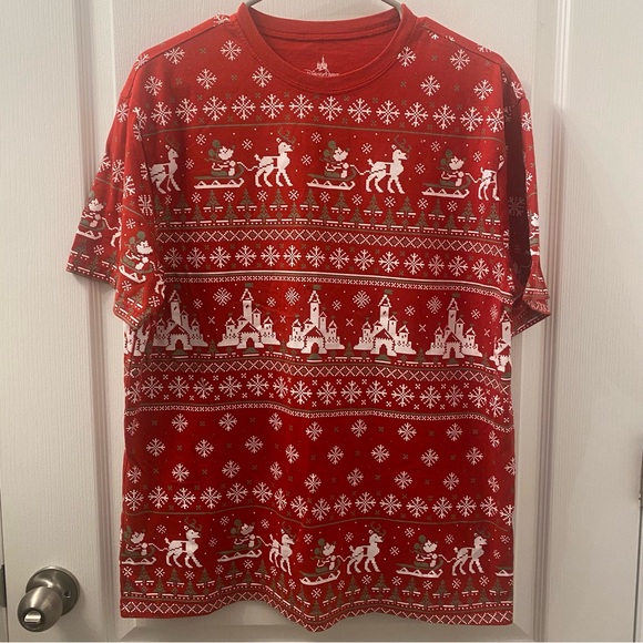 Disney Tops - 1. Disney Parks Adult Shirt - Mickey Mouse Holiday Faux Cross Stitch